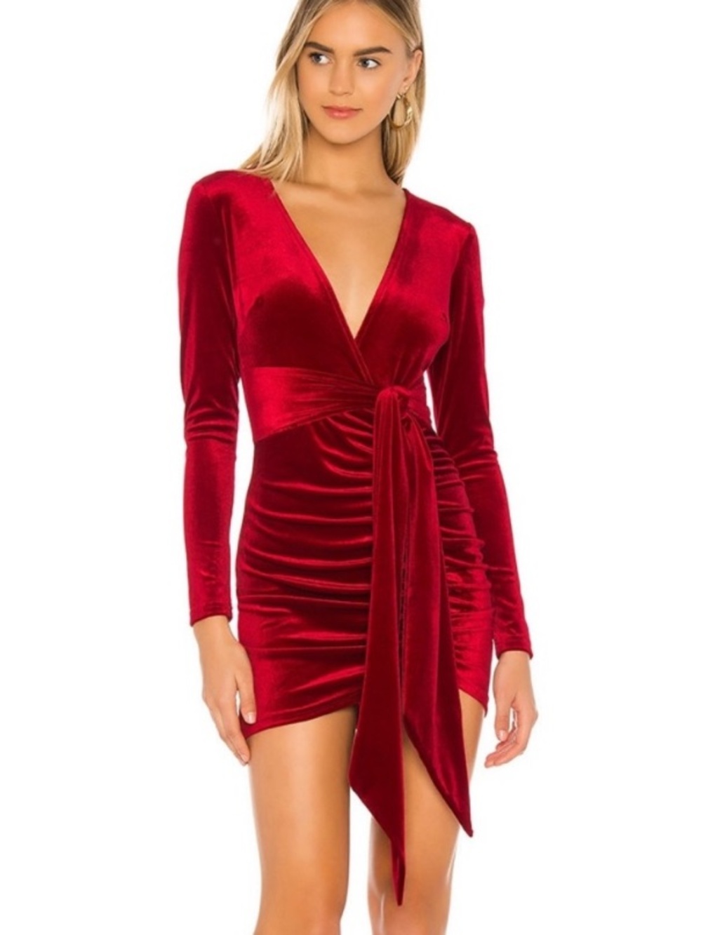 superdown Jaylin Red Velvet Ruched Mini Dress Long Sleeve Christmas Party XS